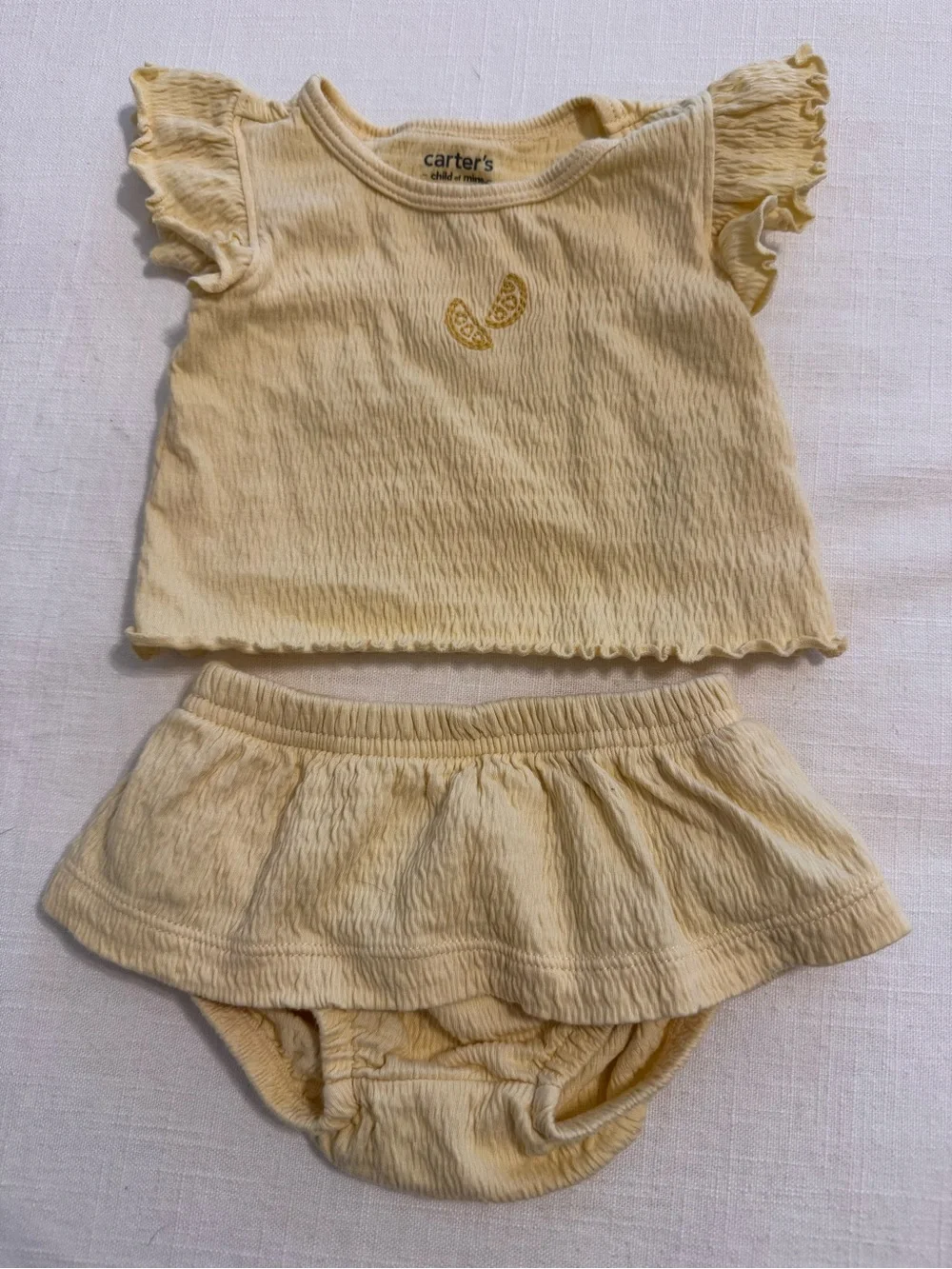 Carter's Pale Yellow Ruffle Sleeve Top with Skirted Diaper Cover